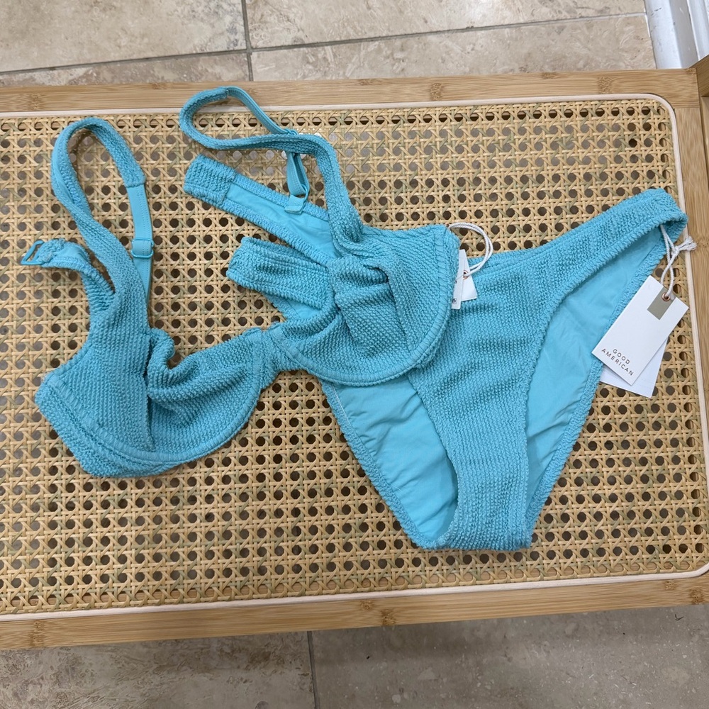 Good American Aqua Textured Bikini Set L/Xl